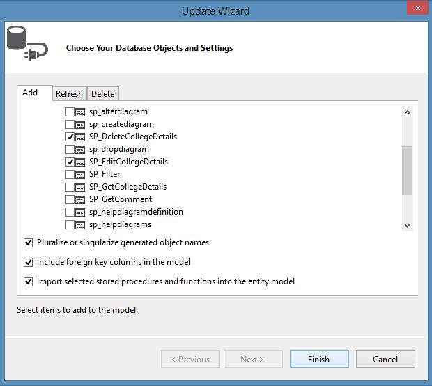 Updating Model in Update Wizard